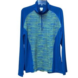 Everlast Sport Mens Blue Green Stripe 1/4 Zip Pullover Athletic Shirt XL Gymwear